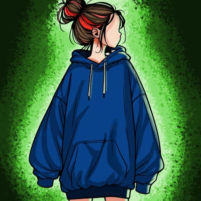 realistic girl with a oversized sweatshirt on and a bun