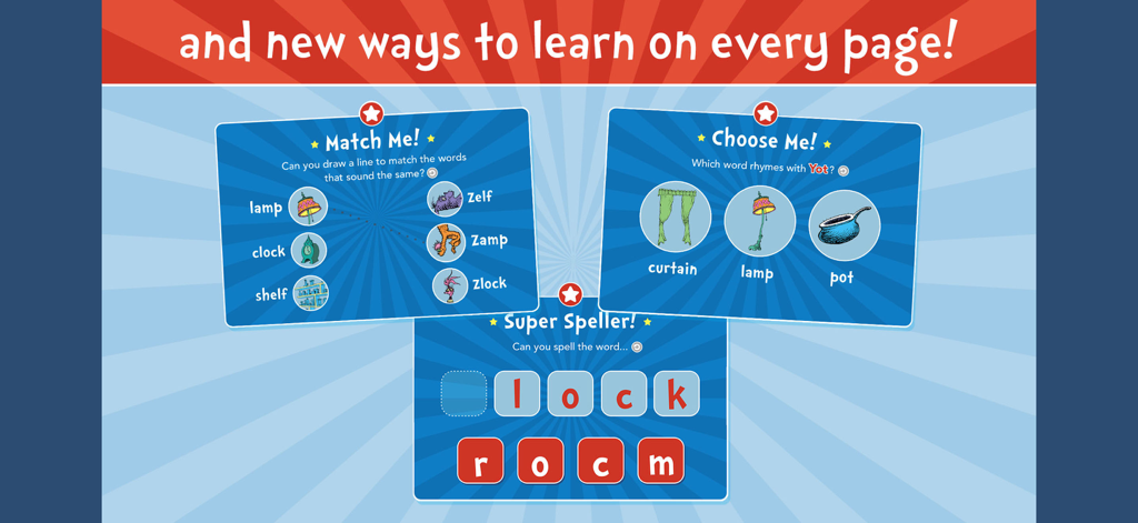 There's a Wocket in My Pocket! - Interactive literacy and rhyming activities for children including word matching and spelling games.