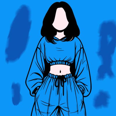 realistic girl faceless with baggy pants and a crop top