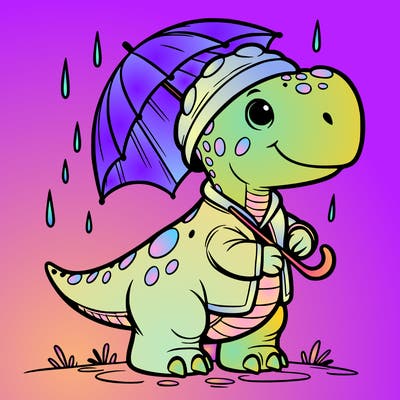 dinasour with a rain coat