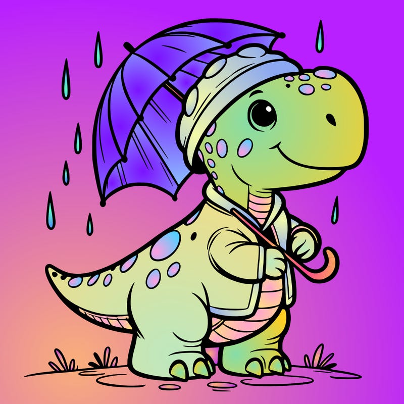 dinasour with a rain coat