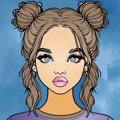 realistic girl with two buns in hair and lips