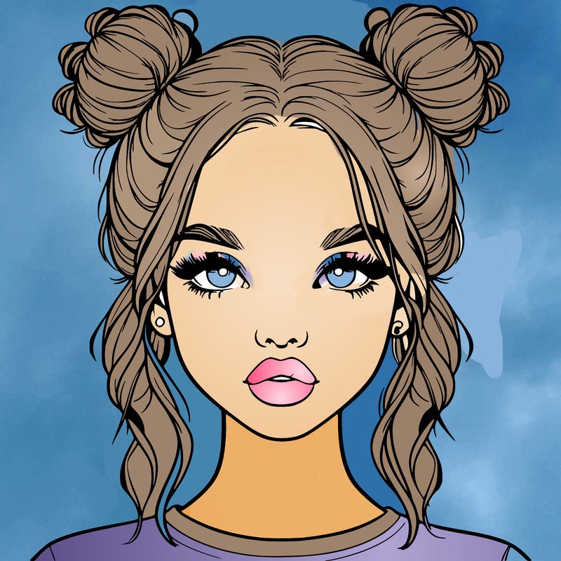 realistic girl with two buns in hair and lips