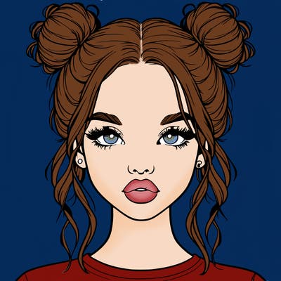 realistic girl with two buns in hair and lips