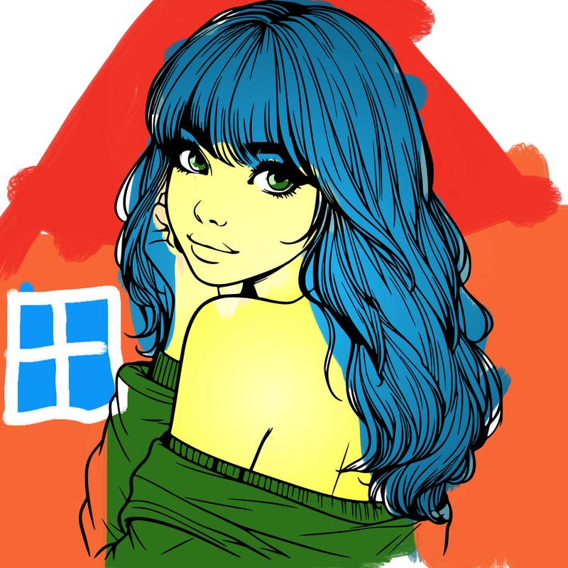 realistic girl with bangs looking over her shoulder