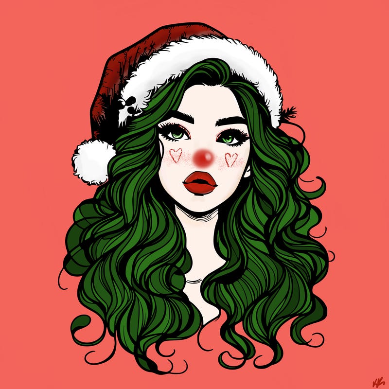 realistic christmas girl with wavy hair and lips