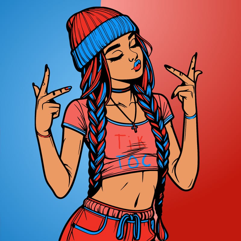 realistic teenage girl with braids and a beanie and crop top doing 🫶🏼