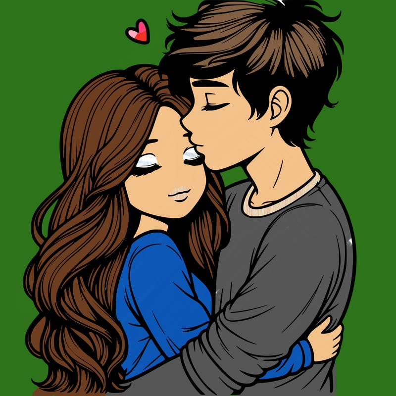 a realistic couple boy and girl hugging and kissing