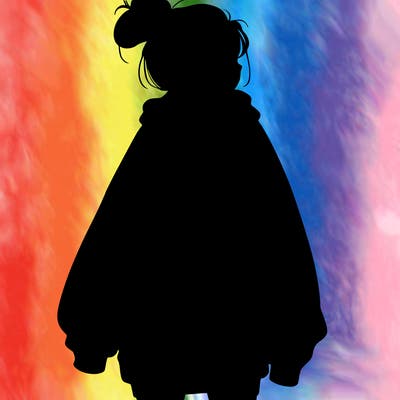 realistic girl with a oversized sweatshirt on and a bun