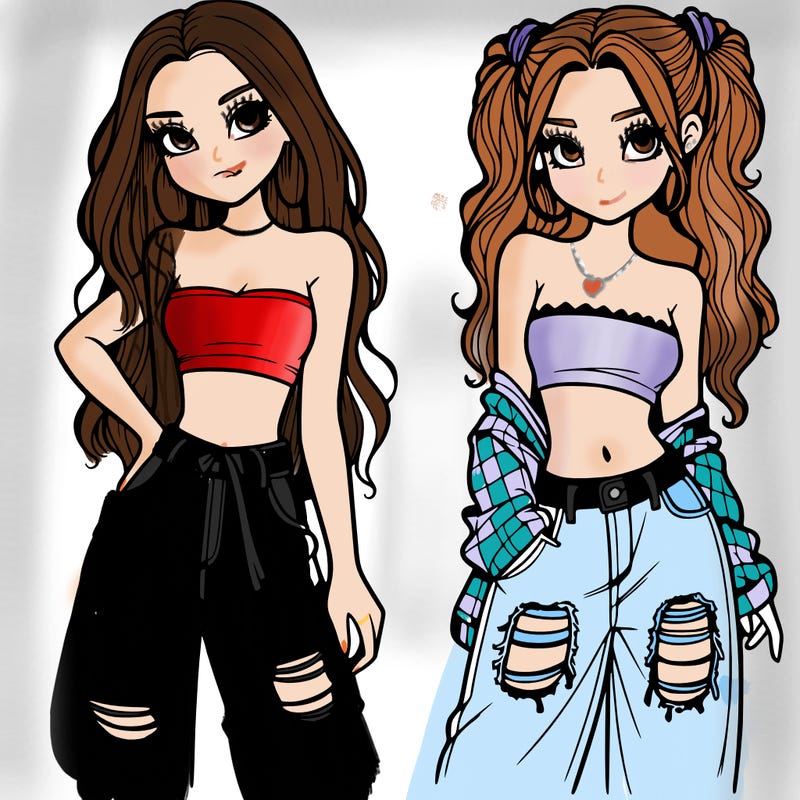 2 girls in crop tops and baggy jeans ripped