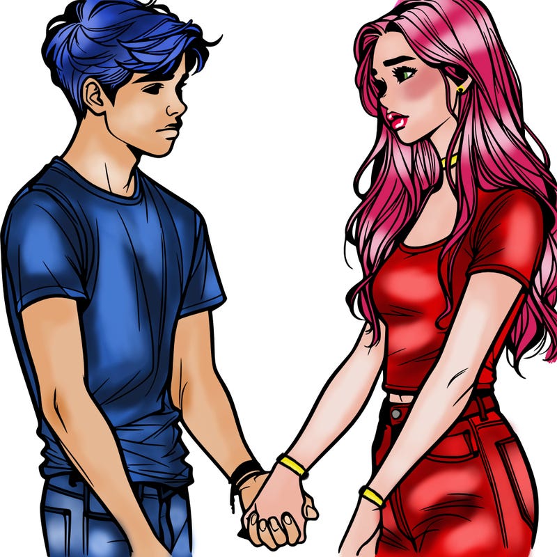 realistic teen couple holding hands