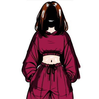 realistic girl faceless with baggy pants and a crop top
