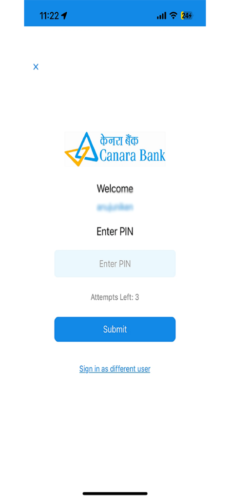 Canara CanDigital - Canara CanDigital app login interface showing PIN entry field and submit button