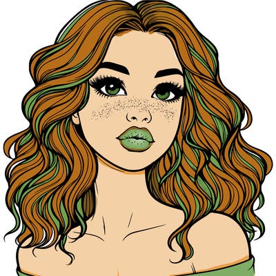 realistic girl with wavy hair and lips