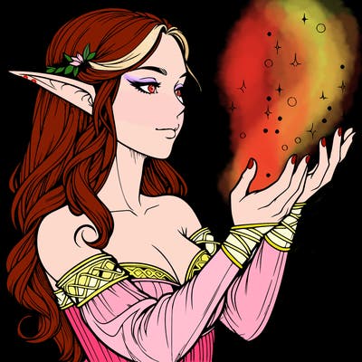 realistic elf girl doing magic