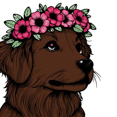 realistic dog with a flower crown