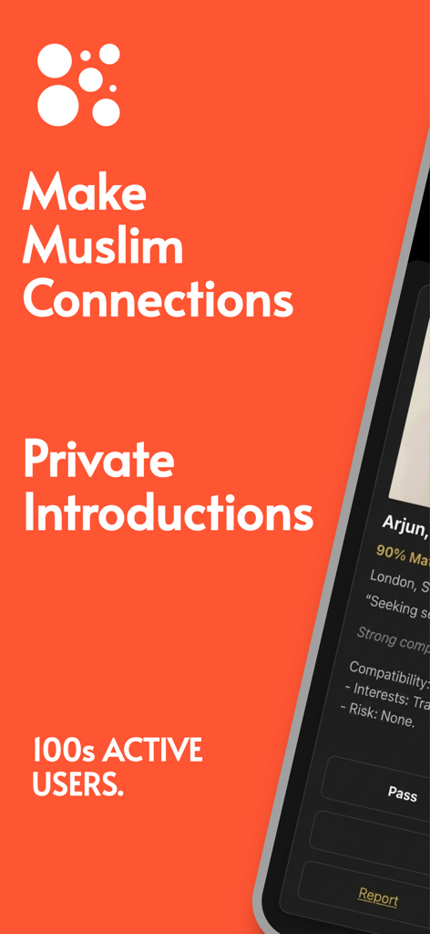 Social Muslims app interface showing private introductions and professional networking features