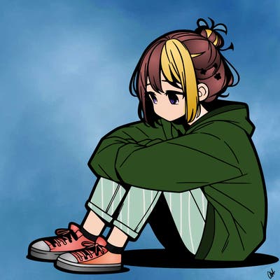 sad anime girl sitting alone