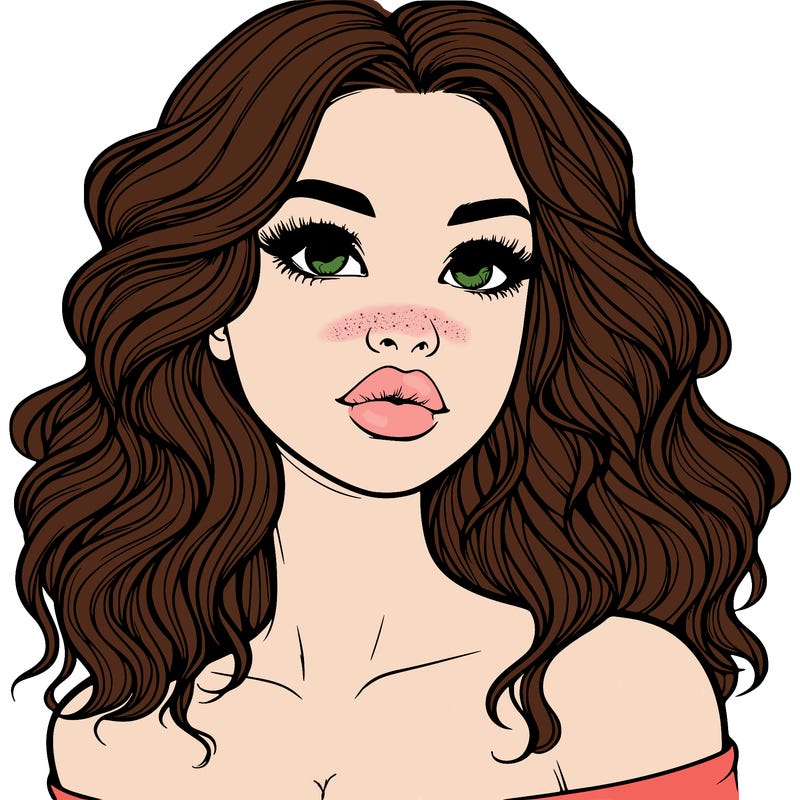 realistic girl with wavy hair and lips