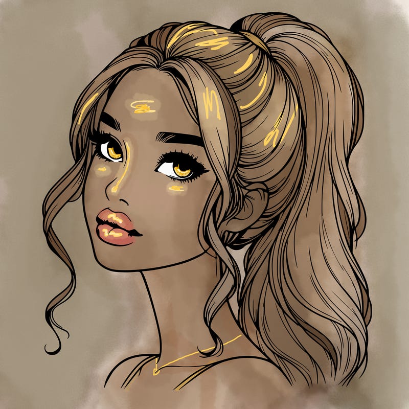 realistic girl with a ponytail on her hair and lips