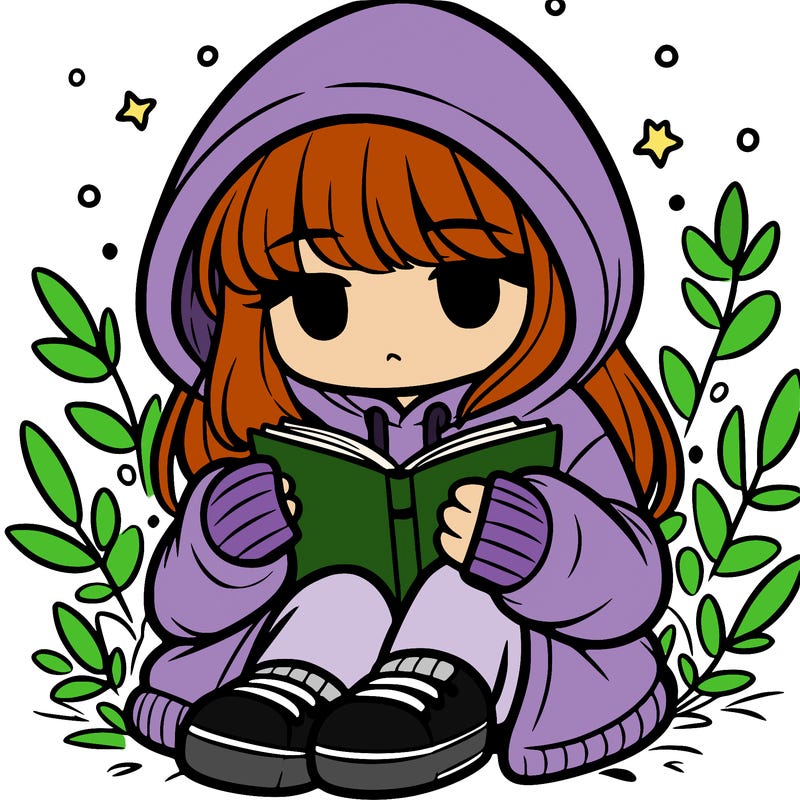 girl in oversized hoodie reading a book