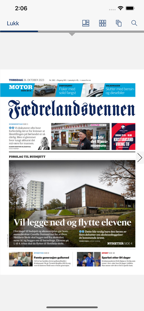 Fædrelandsvennen eAvis - Réplica de la portada digital del periódico Faedrelandsvennen en la aplicación eAvis.