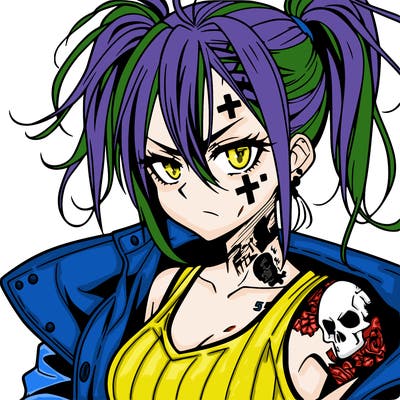 badass anime girl with scar and tattoos