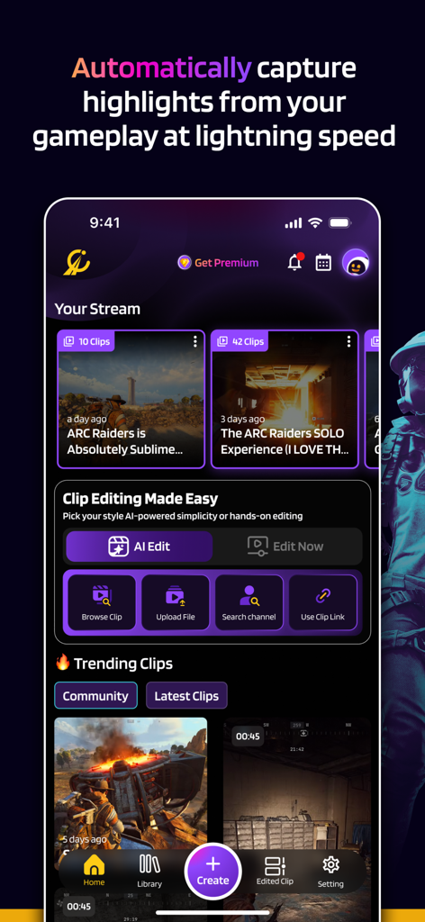 Eklipse.gg - Eklipse app interface showing AI captured stream highlights and video editing options