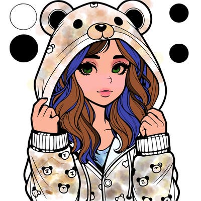 realistic girl in a animal pjs hoodie