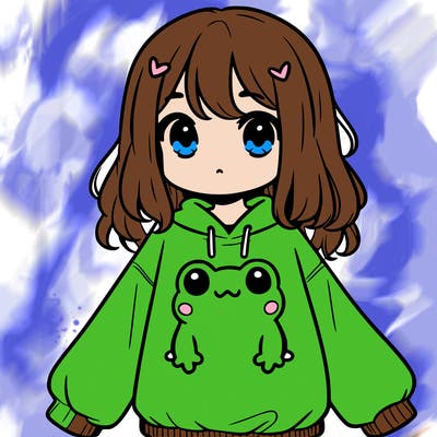 girl wearing frogging sweatshirt