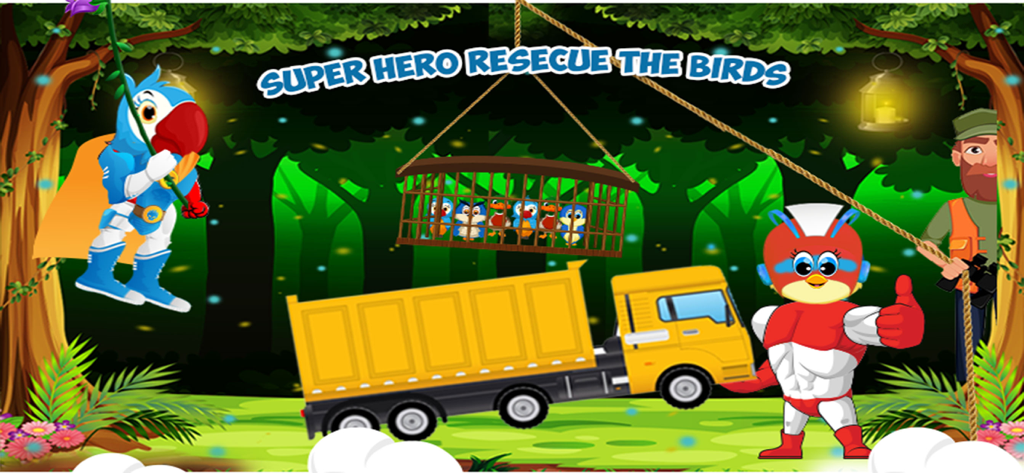 Superhero Bird VS Hunter - Superhero birds rescuing small birds from a cage held by a hunter in a jungle
