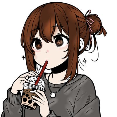 manga character drinking boba