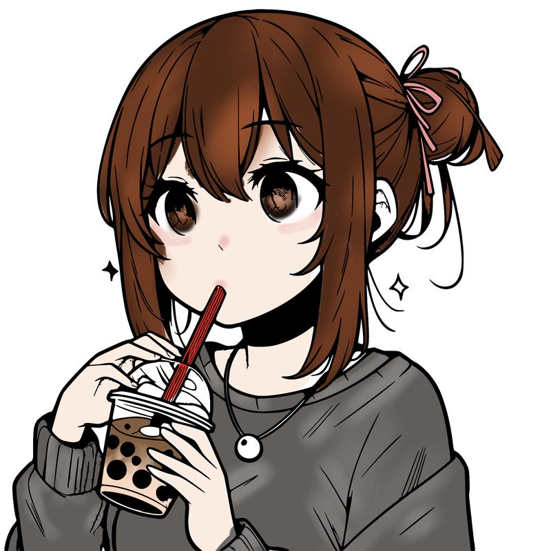 manga character drinking boba