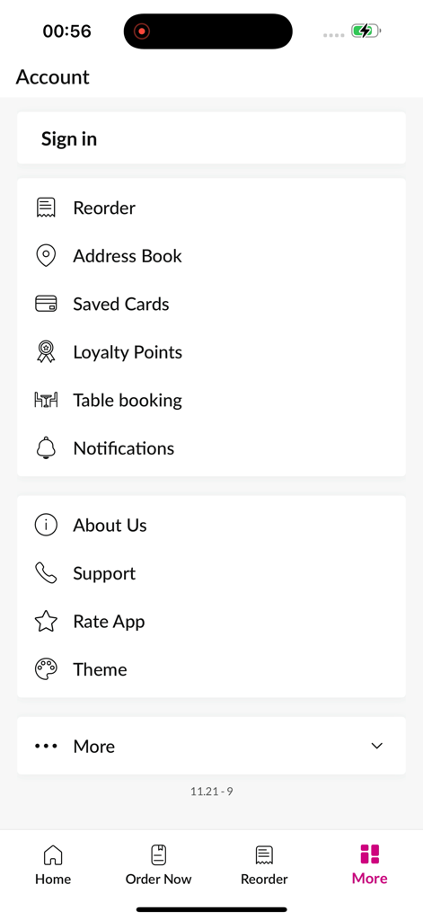 Beauvoir Arms - The account and settings menu of the Beauvoir Arms mobile application