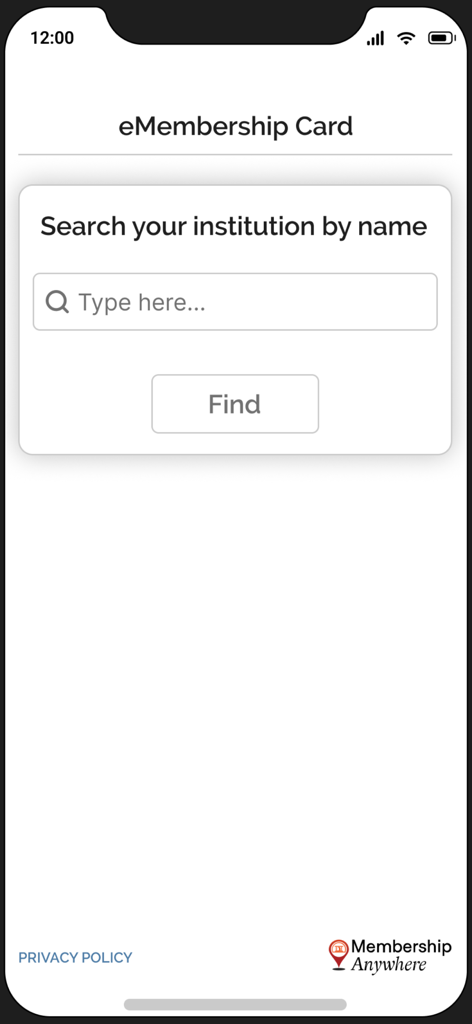 eMembership Card app search screen for finding museum and zoo institutions