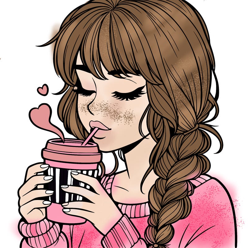 realistic girl drinking coffee