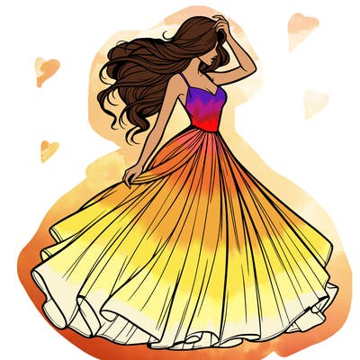 realistic woman with dress flowing in the wind