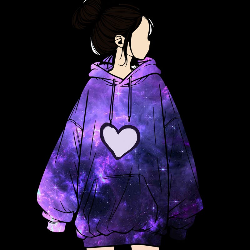 realistic girl with a oversized sweatshirt on and a bun