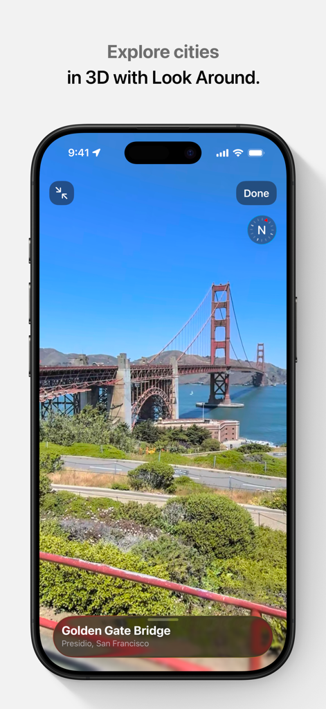 Apple Maps - Visualização 3D do Apple Maps Look Around da Ponte Golden Gate em São Francisco