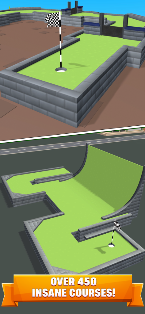 Mini Golf Stars Arena Battleのランプと旗を備えた3Dミニゴルフコースレイアウト