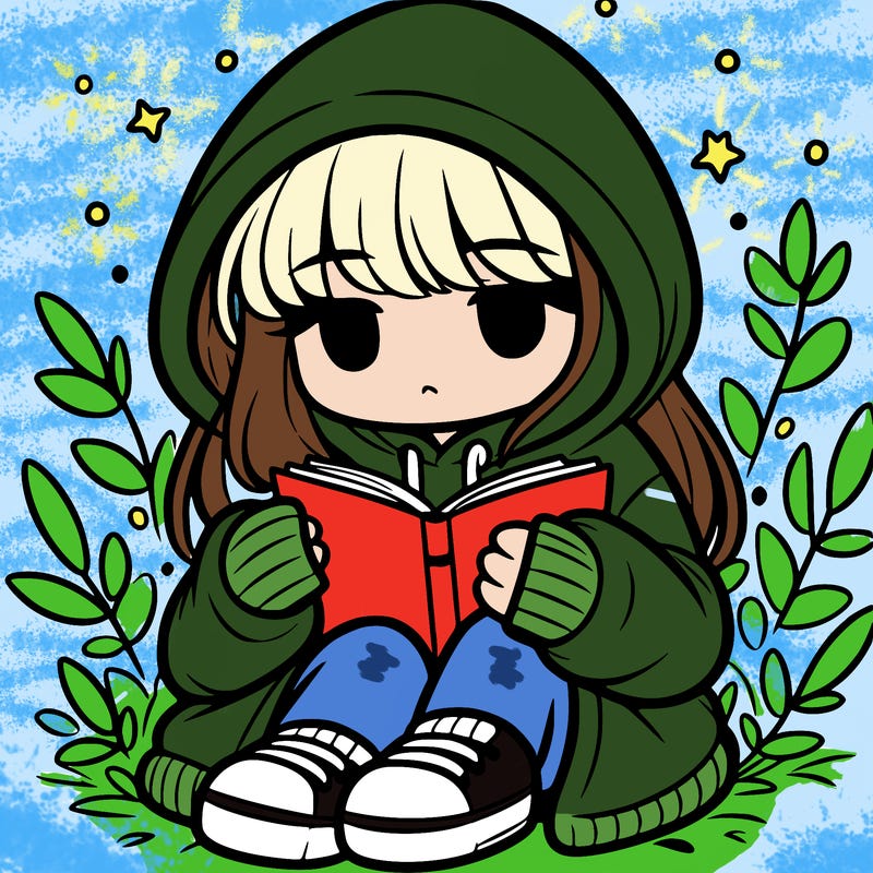 girl in oversized hoodie reading a book