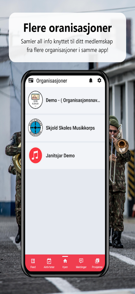 Tutti - Tela do aplicativo Tutti exibindo uma lista de organizações musicais