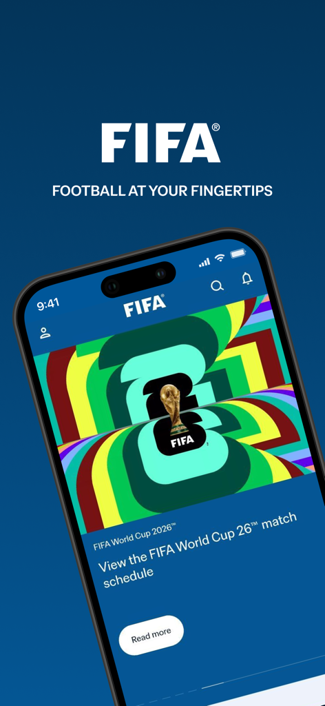 FIFA Official App home screen with World Cup 2026 match schedule