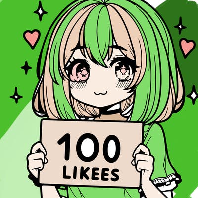 anima girl holding a 100 likes sign in her hand