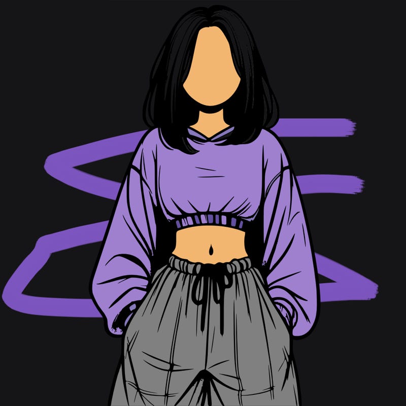 realistic girl faceless with baggy pants and a crop top