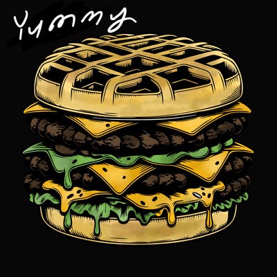 realistic waffle burger