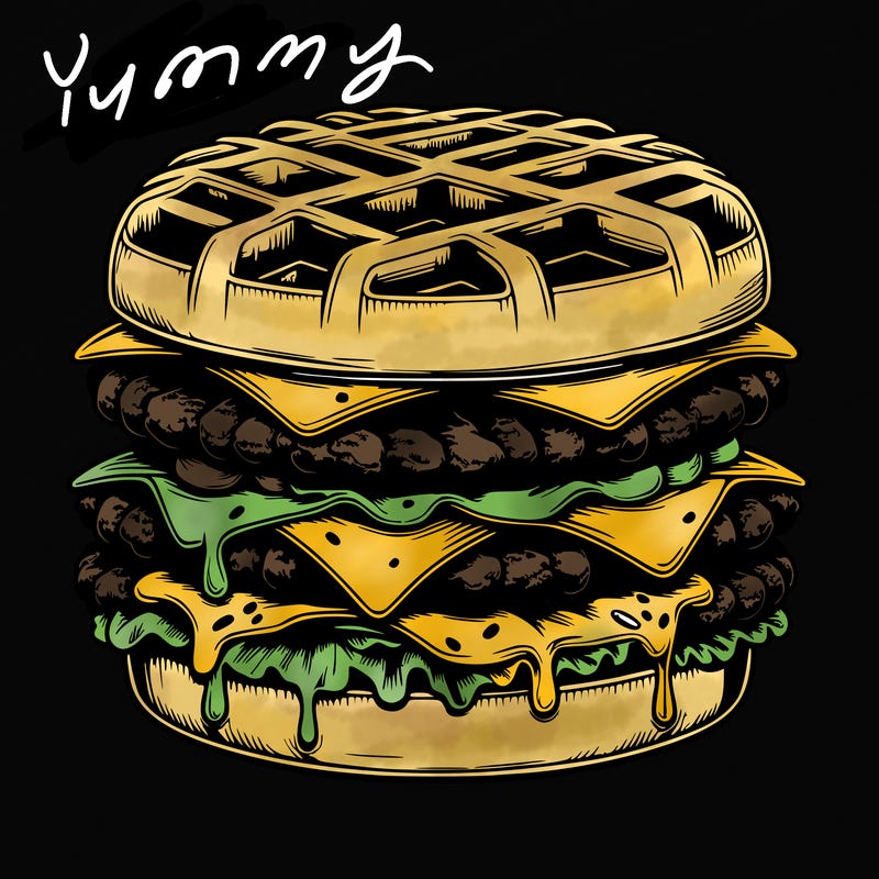 realistic waffle burger