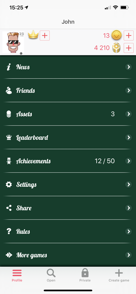 Roulette Online game - ルーレットオンラインゲームのユーザープロフィールとメインメニュー画面