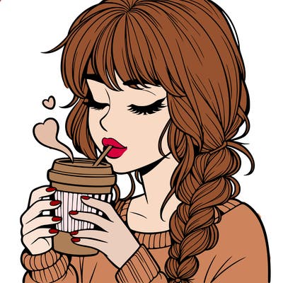 realistic girl drinking coffee