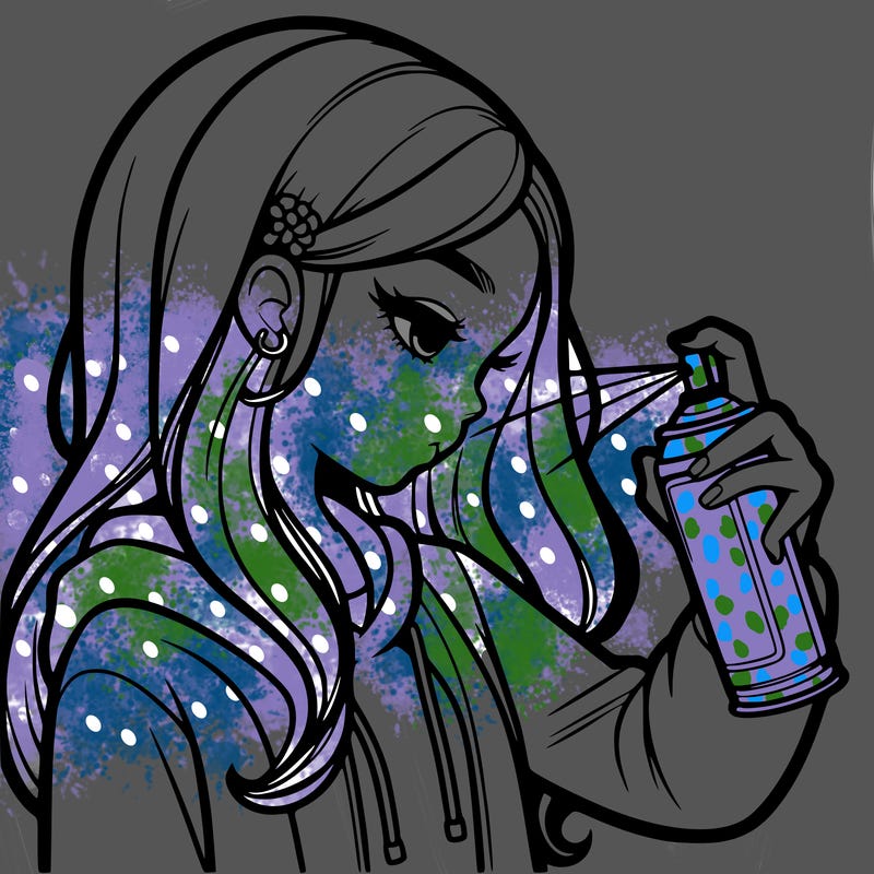 a realistic girl spray painting